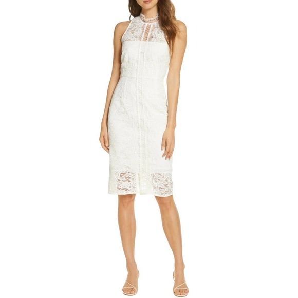 NWT Eliza J Illusion Sheath Dress Ivory White Lace Sleeveless Knee Length Size 4 - Picture 1 of 15